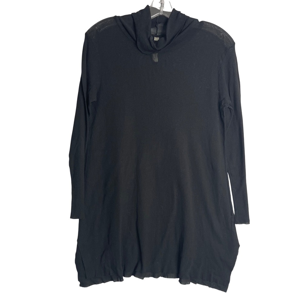 Cynthia Ashby Mesh Long Sleeve Top Womens M Black Sheer Lagenlook Layering Tunic